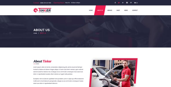 Tinker - Car Repair and eCommerce PSD