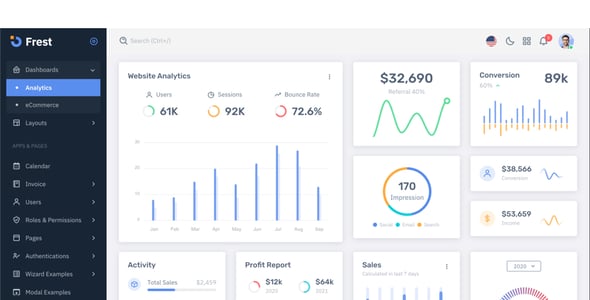 Frest - Bootstrap 5 HTML, Laravel  & Asp.Net Admin Dashboard Template