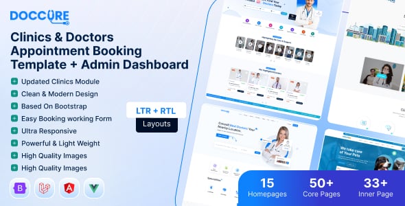 Doccure - HTML Angular Vue & Laravel Clinic & Doctor Appointment Booking Template + Admin Dashboard