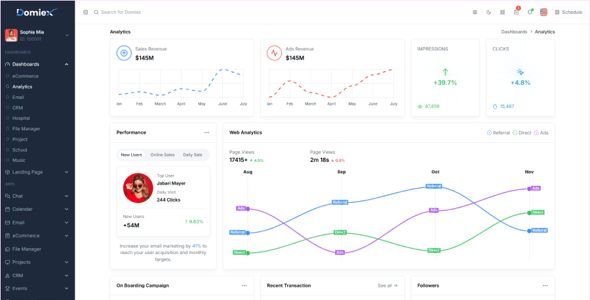 Domiex - Admin & Dashboard Template