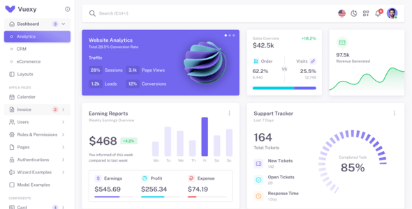 Vuexy - Vuejs, Nuxt, Next.js, HTML, Laravel, Asp.Net & Django Admin Dashboard Template